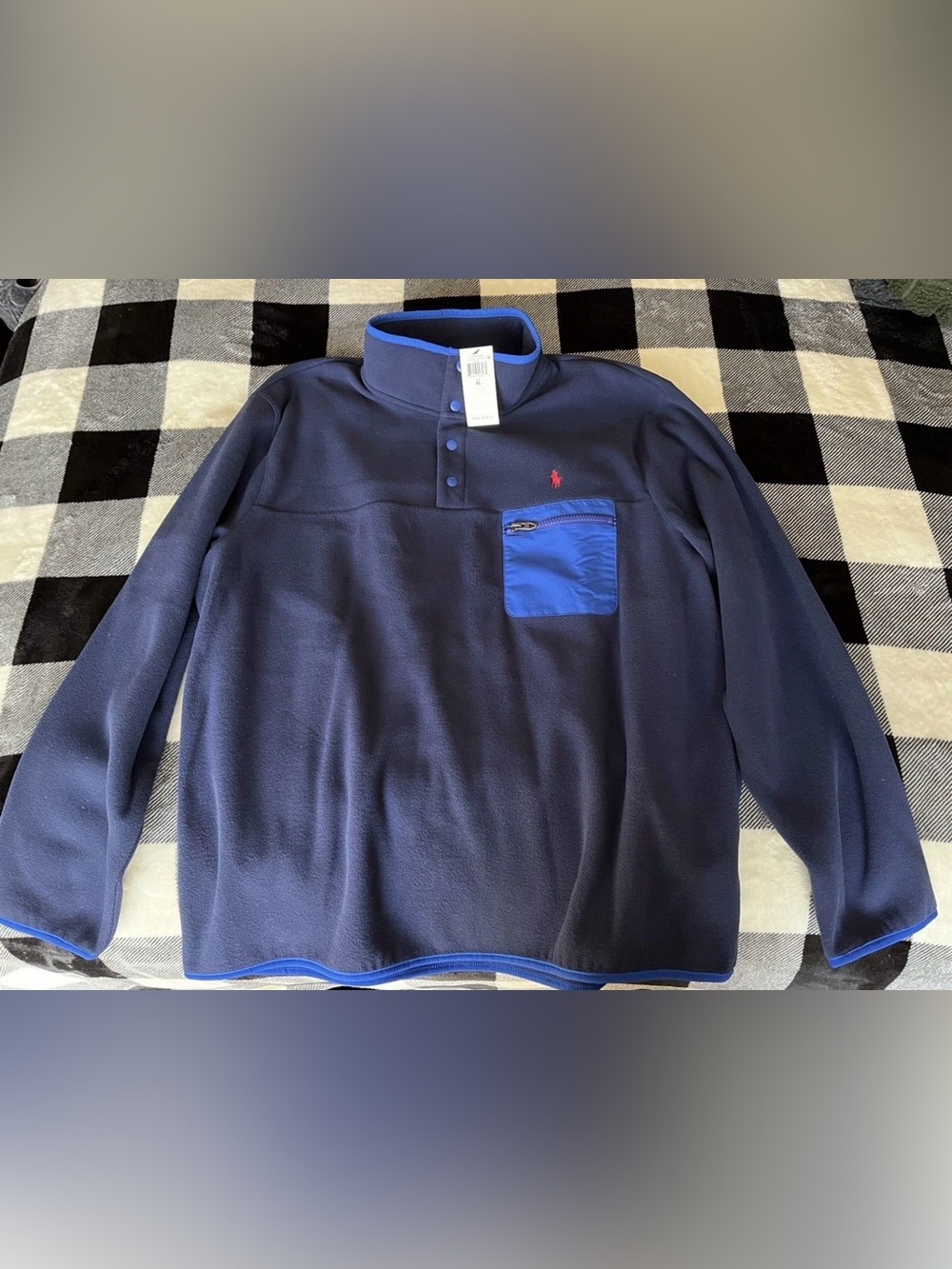Size XL - Polo Ralph Lauren Quarter Button Navy Blue Fleece Pullover Sweatshirt